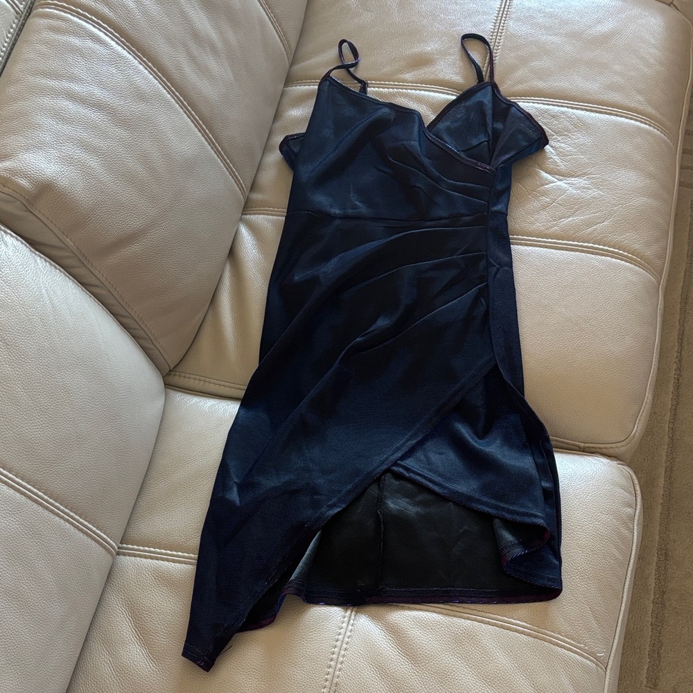 SHEIN Navy Satin Slip Mini Dress with Wrap Detail
